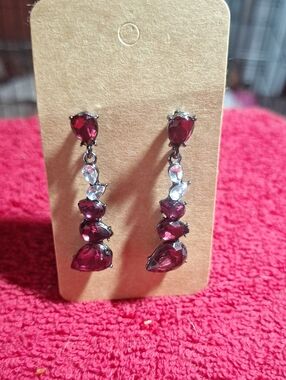 Elegant Garnet Red Drop Earrings - Women Jewelry